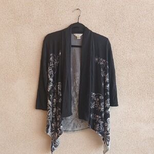 Christopher & Banks Black and Gray Floral Cardigan